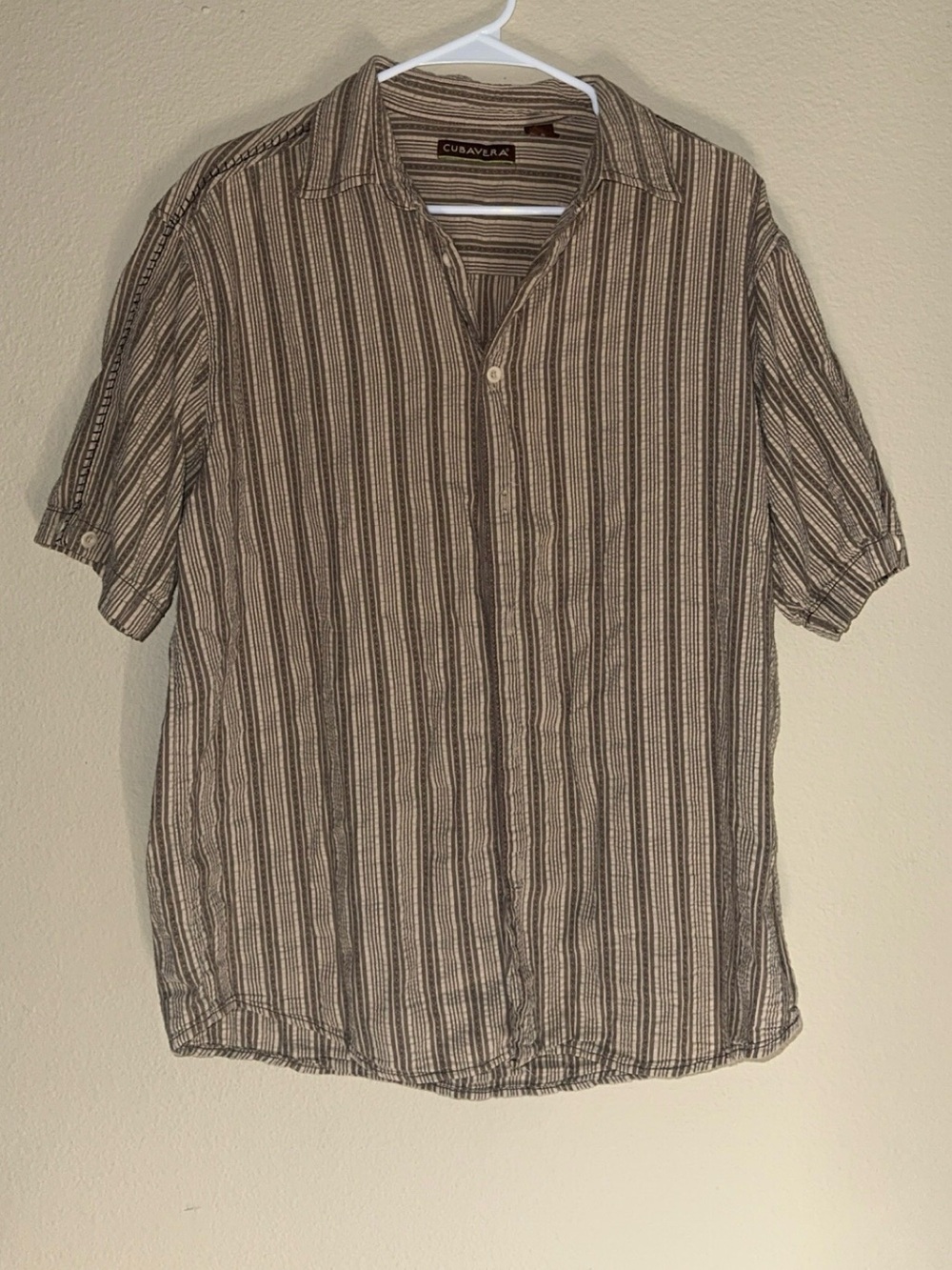 Cubavera Men's Short Sleeve Stripe Button-Down Shirt - Brown & Cream